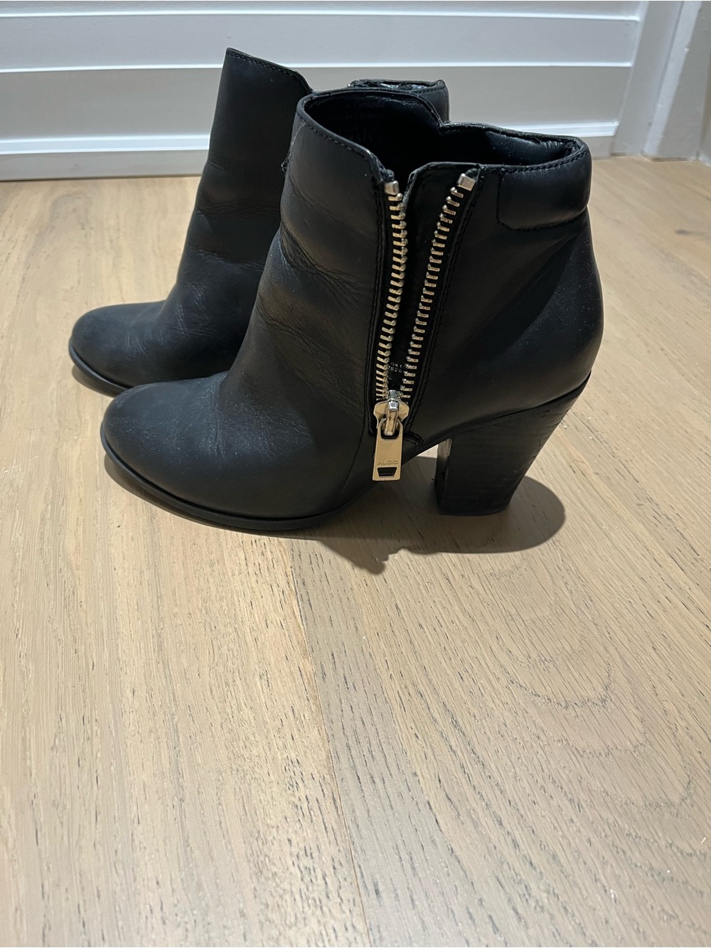 Aldo Black Leather Ankle Booties with Gold Zip